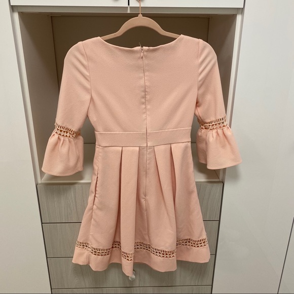 Eliza J Pink Bell Sleeve Fit and Flare Laser Cut Dress With Pockets - Picture 11 of 12